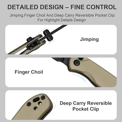 Kizer Drop Bear 2 Pocket Knife, 2.92" Nitro-V Drop Point Blade Folding Knife with Tan Aluminum Handle, Button Liner Lock EDC Knives with Jimping on Spine for Men Women V3619.2CD1