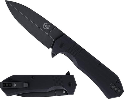 Off-Grid Knives - Stinger XL Folding Knife w. Spear Point Blade, Crucible 154CM Steel, G10 Scales, Deep Carry Clip (Blackwash)