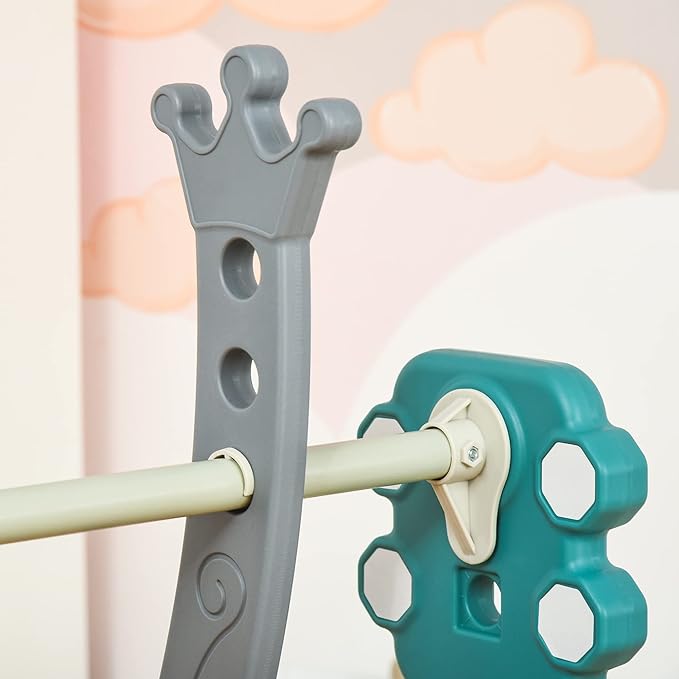 Qaba 4 in 1 Toddler Swing and Slide Set, Kids Slide for Aged 1.5-3 with Climber, Ultra-Safety, Basketball Hoop, Baby Playground Set, Fun Indoor/Outdoor Playset Exercise Toy