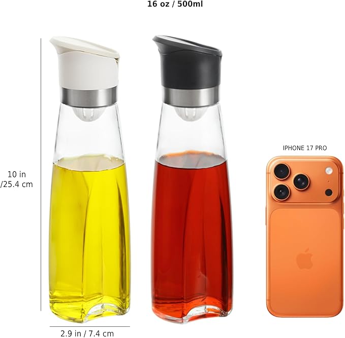 Premium Glass Olive Oil and Vinegar Dispenser Bottles Set, 2-Piece 16oz Kitchen