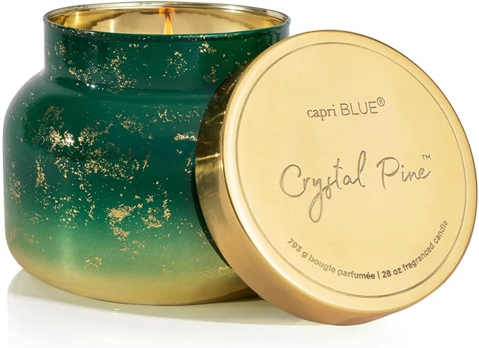 Capri Blue Glimmer Jar Candles - Luxury Holiday Scented Candles for Home - Long Lasting Soy Wax Blend - Scented Holiday & Home Decor - Crystal Pine Oversized Signature Jar (28 oz)