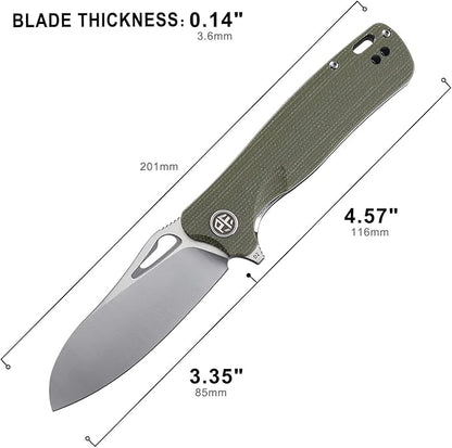 Petrified fish PF868 Bunta,3.35" D2 Satin Blade,146g G10 Handle Flipper Folding knife (Green G10)