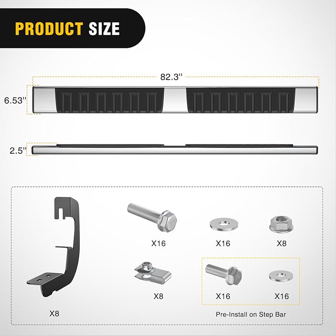 Nilight Running Boards for 2007-2018 Chevy Silverado/GMC Sierra 1500 Crew Cab 2007-2019 Chevy Silverado/GMC Sierra 2500HD 3500HD 6 Inch Slip-Proof Stainless Steel Side Step Nerf Bars