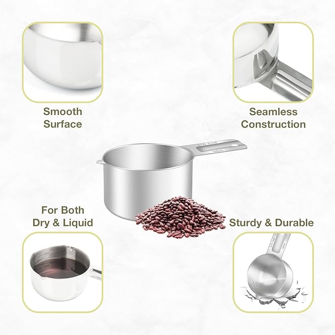 2PCS 3/4Cup Single Measuring Cup, Etched Inner Scale Stainless Steel Measure