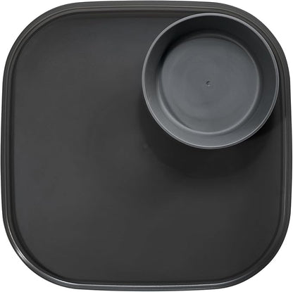 madesmart Dipware Reusable Dining Plate/Serving Tray for Appetizers and Snacks, Food-Safe Appetizer Serving Platter with Removable Dip Bowl, Carbon (Pack of 6)