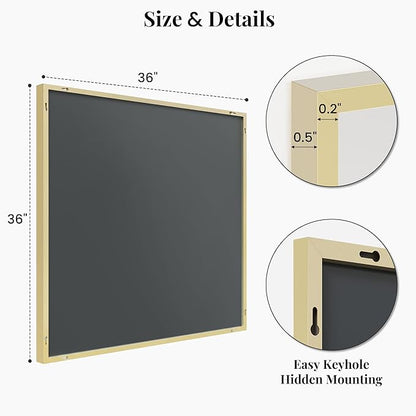 36"x36" Large Gold Wall Mirror, Metal Framed Bathroom Vanity Mirror, Oversized