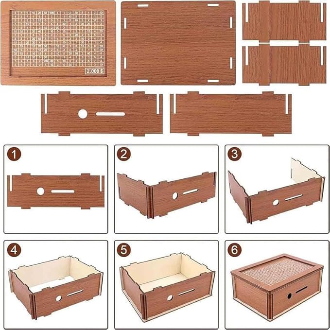 Wooden Coin Bank Money Saving Box, Cash Vault Wooden Savings Box, Wooden Digital Piggy Bank with Counting Target, Money Vault Savings for Boys and Girls (1000 Savings Challenge Box)