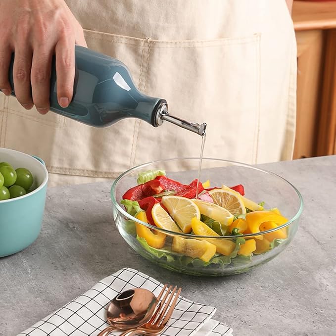 Sweejar Large Ceramic Olive Oil Dispenser Bottle, Opaque Oil Cruet Protects to