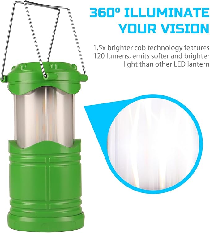 Lichamp 4 Pack LED Camping Lanterns, Collapsible Flameless Candles Tea Lights, Portable Battery Powered Camping Lights Emergency Supplies Kit, Green