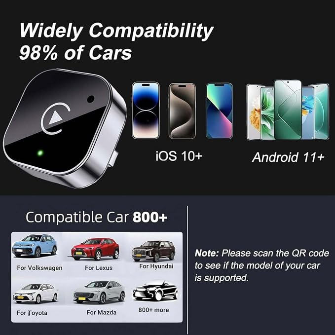 2 in 1 CarPlay Adapter for Vauxhall Corsa 2016-2018 2019 2020 2021 2022 2023 2024 2025, CarPlay Wireless Adapter with Auto Reconnect Fast Pairing Bluetooth Connection Compact USB Dongle