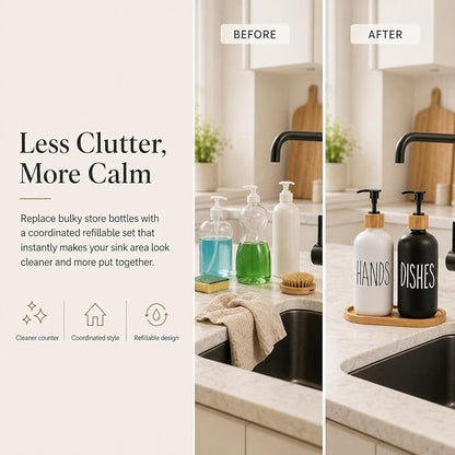 Dish Soap Dispenser for Kitchen Sink.Glass Hand Soap Dispenser, Modern