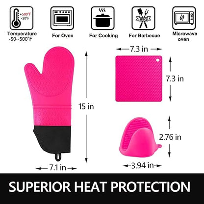 Silicone Oven Mitts and Pot Holders Set, MTZRFLL Extra Long Heat Resistant Oven
