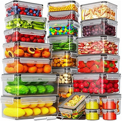 HOMETALL 52 Piece Airtight Food Storage Containers Set with Lids (26 Containers & 26 Lids),100% Leakproof Plastic Meal Prep Container Reusable, BPA Free Kitchen and Pantry Organization - Labels & Pen