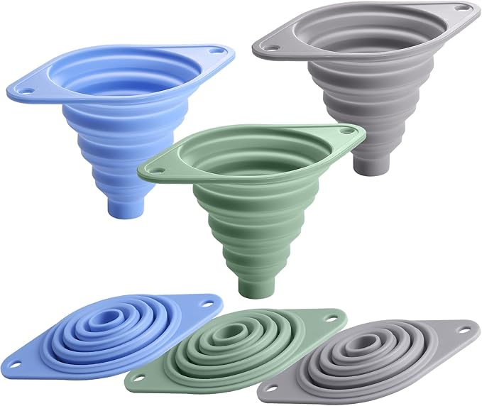 Kitchen Funnel Set 3 Pack, Collapsible Silicone Funnel