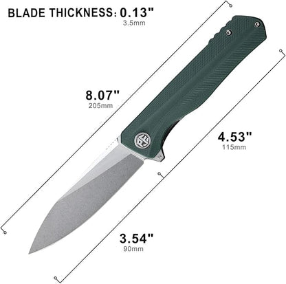 Petrified fish G10 handle D2 steel blade 2CR13 liner ball bearing flipper folding knife camping hunting EDC pocket tool PF818 (Green, Stonewash)