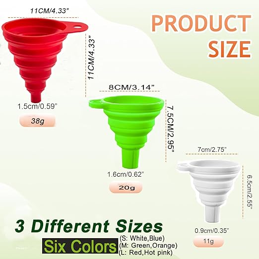 Kitchen Funnel Set of 6, Large Medium and Small, 2025 Upgrade Silicone Kitchen