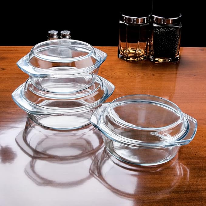Set of 6 Pieces Round Tempered Glass Casserole Dish