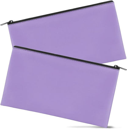 2 Pieces Money Bags With Zipper , 11x6.1 inch Money Pouch, Bank Bag, Cash Bag , Check Wallet, Cosmetics(Purple)