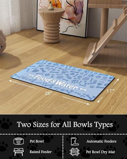 Pet Feeding Mat-Absorbent Dog Mat for Food and Water Bowl-No Stains Quick Dry Water Dispenser Mat-Dog Accessories Pet Supplies-Bowl for Messy Drinkers（Bone,17"x28"