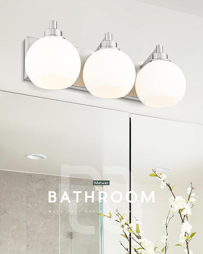 METWET Bathroom Light Fixtures, 3-Light Brushed Nickel Vanity Light, Modern
