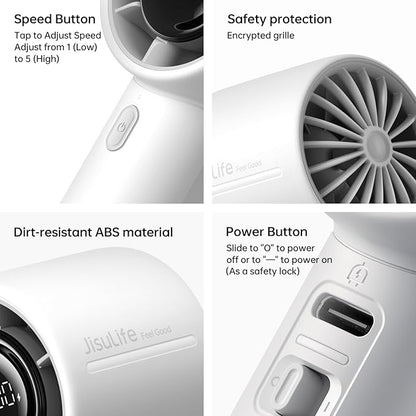 JISULIFE Handheld Turbo Fan Life10s, 5000mAh Rechargeable Portable Fans