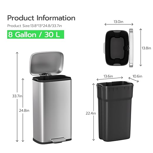 PayLessHere 8 Gallon Stainless Steel Trash Can