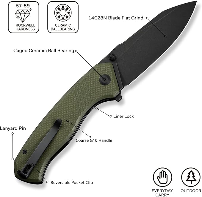 CIVIVI Placoid Pocket Knife for EDC, Folding Knife with 3.67" 14C28N Blade G-10 Handle For Men Women Gift C23079-3