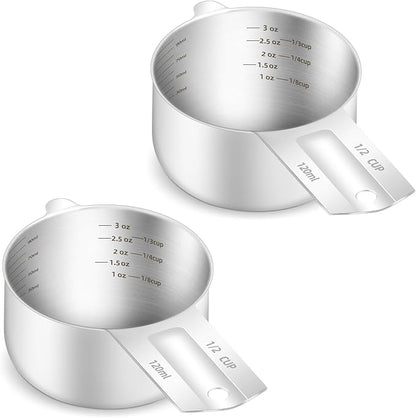 2PCS 1/2Cup Single Measuring Cup, Etched Inner Scale Stainless Steel Measure