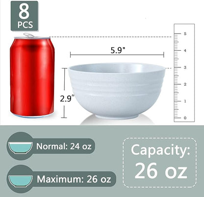 Homestockplus Cereal Bowls 24 OZ Microwave and Dishwasher Safe Bowl BPA-Free Eco-Friendly Bowl Sets Mixed Color for Cereal, Salad, Soup, Rice[Set of 8]