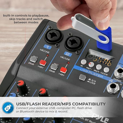 Pyle Professional Audio Mixer Sound Board Console System- Interface 4 Channel