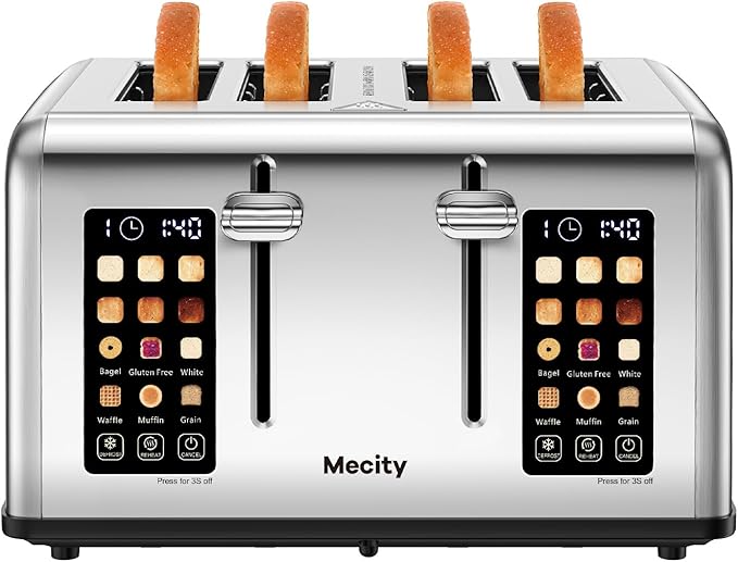 Mecity 4 Slice Toaster with Touch Screen Control, 4 Wide Slots, Stainless Steel