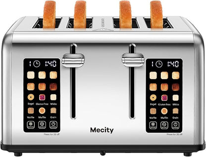 Mecity 4 Slice Toaster with Touch Screen Control, 4 Wide Slots, Stainless Steel