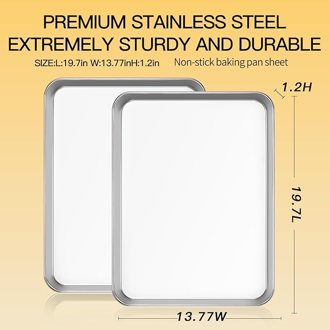 Commercial Quality Baking Sheet Pan Set, Natural Stainless Steel Cookie Sheet