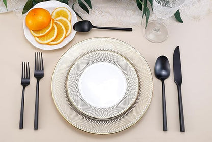 DEACORY Silverware Set Flatware Set Matte Black Cutlery Set Brushed Finished Hexagon Handle Heavy Stainless Steel 60 Pieces Dishwasher Safe Service for 12