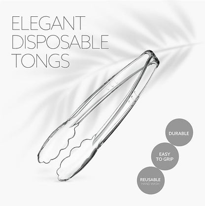 Plasticpro 9'' Serving Tongs Heavy Duty Reusable Kitchen and BBQ Clear Serving