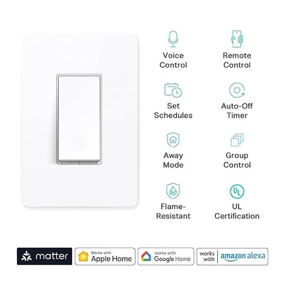 Kasa Matter Smart Light Switch: Voice Control w/Siri, Alexa & Google Assistant