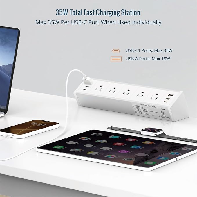 Tecmojo Desk Clamp Power Strip 5 Outlet
