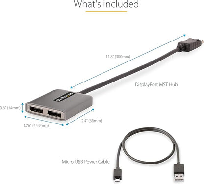 StarTech.com 2-Port DisplayPort 1.4 Splitter, DP to 2x DP Multi-Monitor Adapter