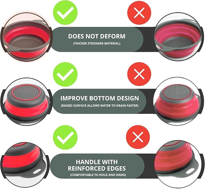 Red Round Silicone Collapsible Colander – Silicone Round Kitchen Strainers