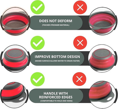 Red Round Silicone Collapsible Colander – Silicone Round Kitchen Strainers