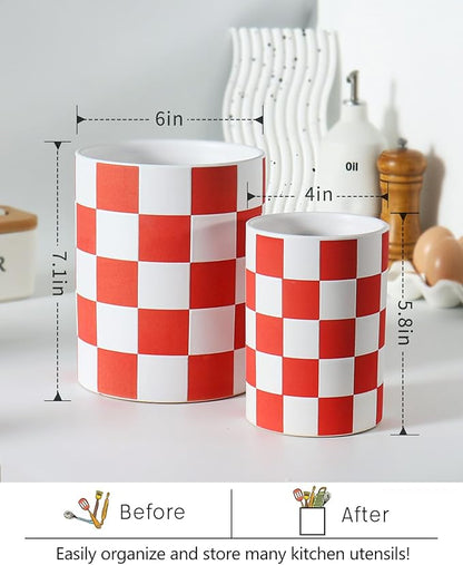 Utensil Holder，7.1"+5.8" Ceramic Kitchen Utensil