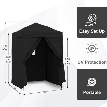 EAGLE PEAK Flex Ultra Compact 5x5 Pop-up Canopy, Sun Shelter, Changing Room, Portable Privacy Canopy Cabana for Pool, Fashion Photoshoots, or Camping, Black