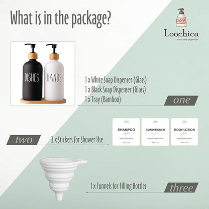 LOOCHICA 2 Pack Glass Soap Dispenser Set