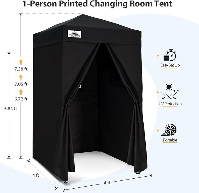 EAGLE PEAK Flex Ultra Compact 4x4 Pop-up Canopy, Sun Shelter, Changing Room, Portable Privacy Canopy Cabana for Pool, Fashion Photoshoots, or Camping, Black