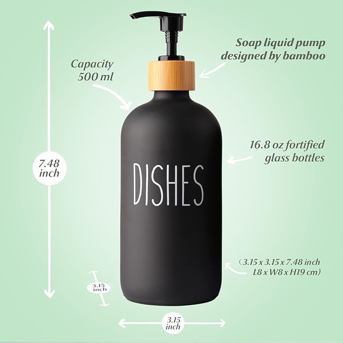 LOOCHICA Black Glass Kitchen Soap Dispenser, Detergent Dispenser or Dish Soap
