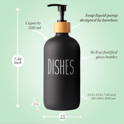 LOOCHICA Black Glass Kitchen Soap Dispenser, Detergent Dispenser or Dish Soap