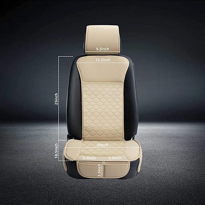 Elantrip Auto Car Seat Covers Leather Car Seat Protector for Women Airbag Compatible Diamond Pattern PU Seat Cover Universal Fitness 2PCs Beige
