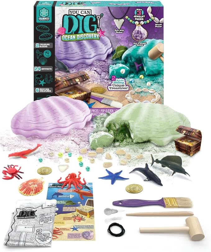 ArtSkills Epic Lab Dig Kit, Ocean Discovery STEM Treasure Hunting Science Kit Arts & Crafts Activity, 30 Assorted Treasures, Tools Included