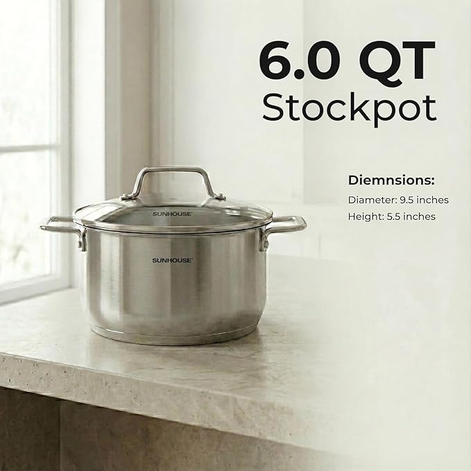 SUNHOUSE 18/8 Stainless Steel Stock Pot