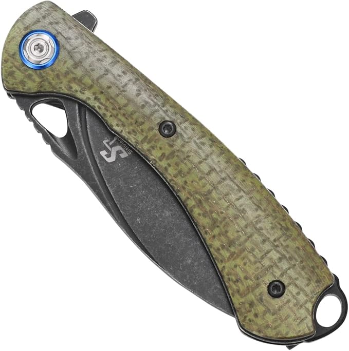 Sitivien ST147 Folding Pocket Knife,Black Stonewashed 14C28N Steel Blade with Micarta Handle Utility Knife EDC Tool Knife for Outdoor Camping,Hiking,Hunting(Green)